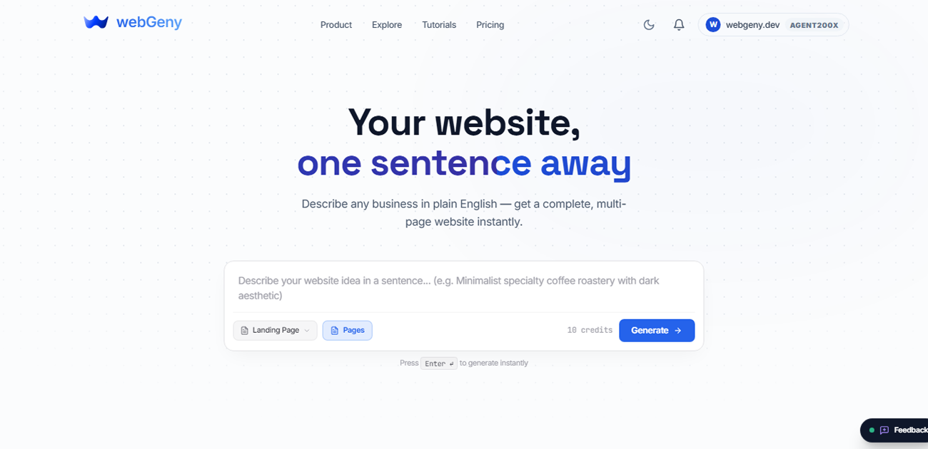 Random Website Gen WebGeny β AI Website Generator | The Fastest Website Generator in the World